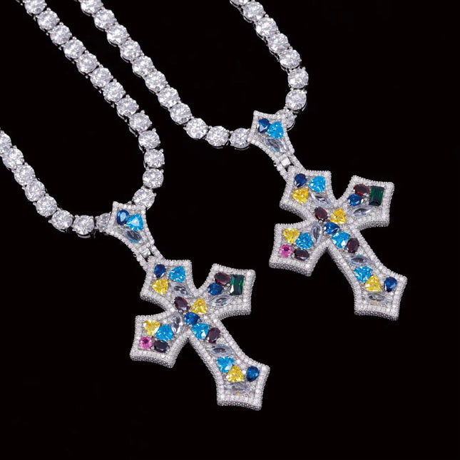 Fancy Colors Moissanite Cross Pendant