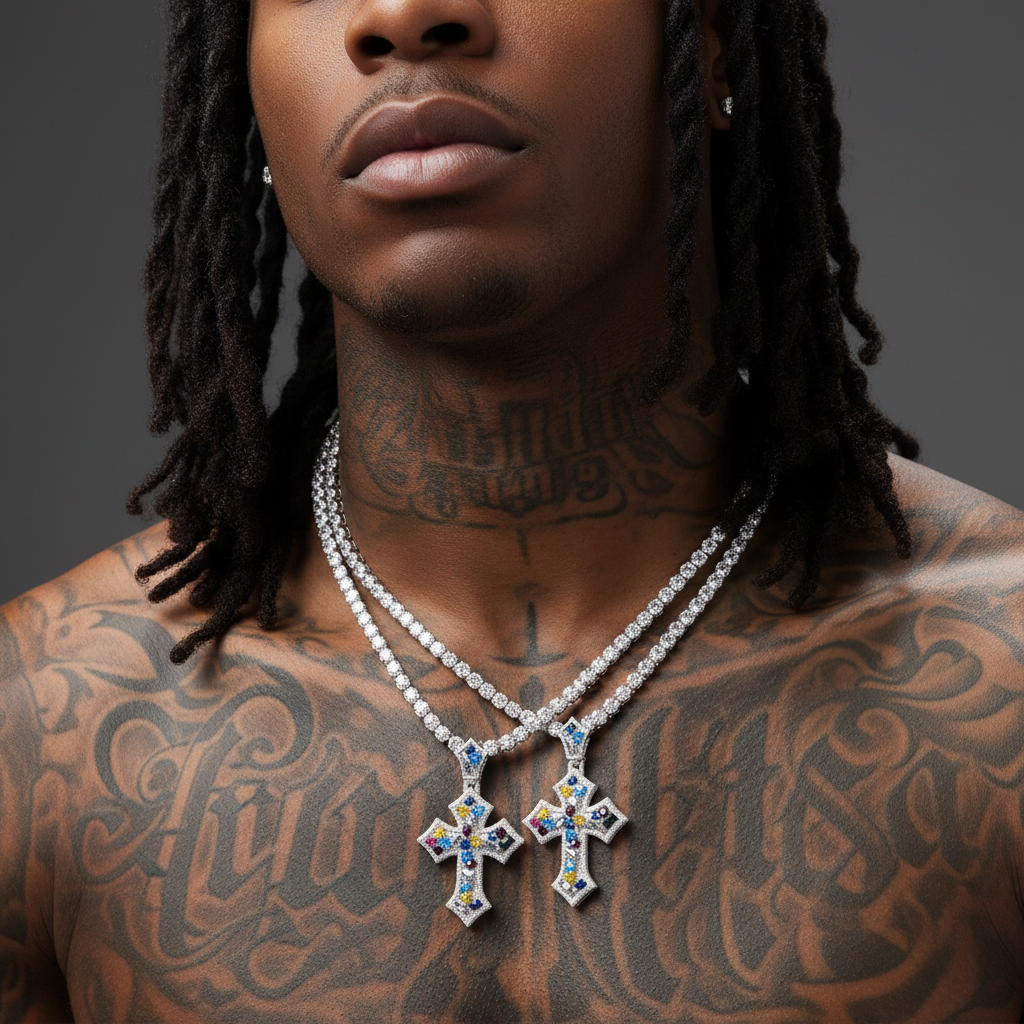 Fancy Colors Moissanite Cross Pendant