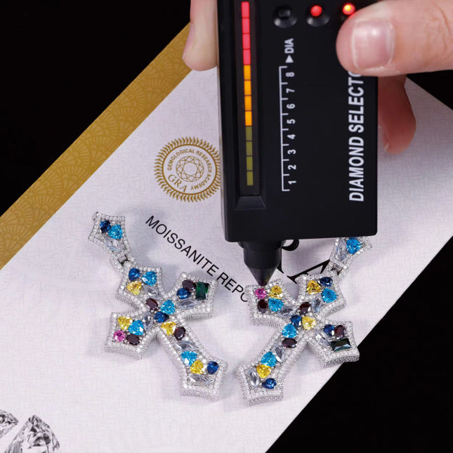 Fancy Colors Moissanite Cross Pendant